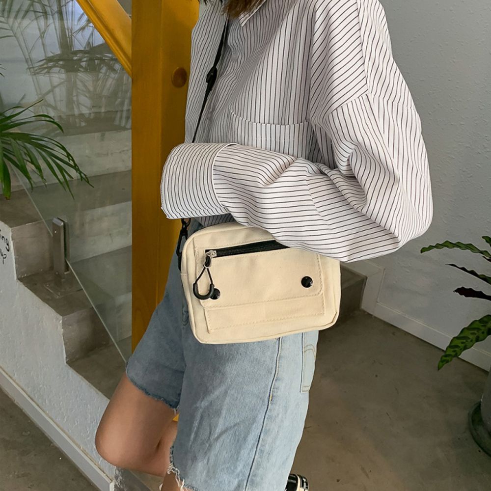 Túi vải đa năng màu trơn có khóa kéo đựng điện thoại thời trang cho nam và nữ tùy chọn màu sắc