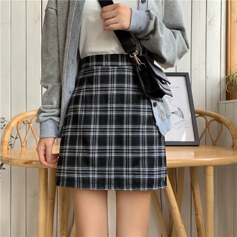 Chân váy chữ A IELGY lưng cao họa tiết sọc caro thời trang mùa hè cho nữ