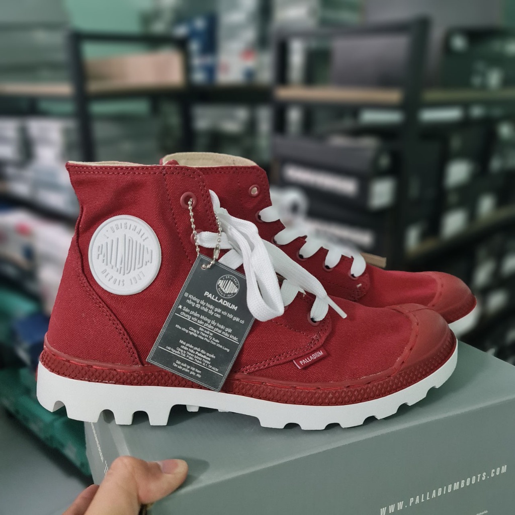 Mẫu giày Palladium chính hãng Nam vải đỏ đế trắng
