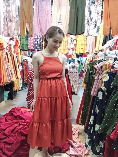 Đầm cổ yếm thắt nơ lưng siêu xinh