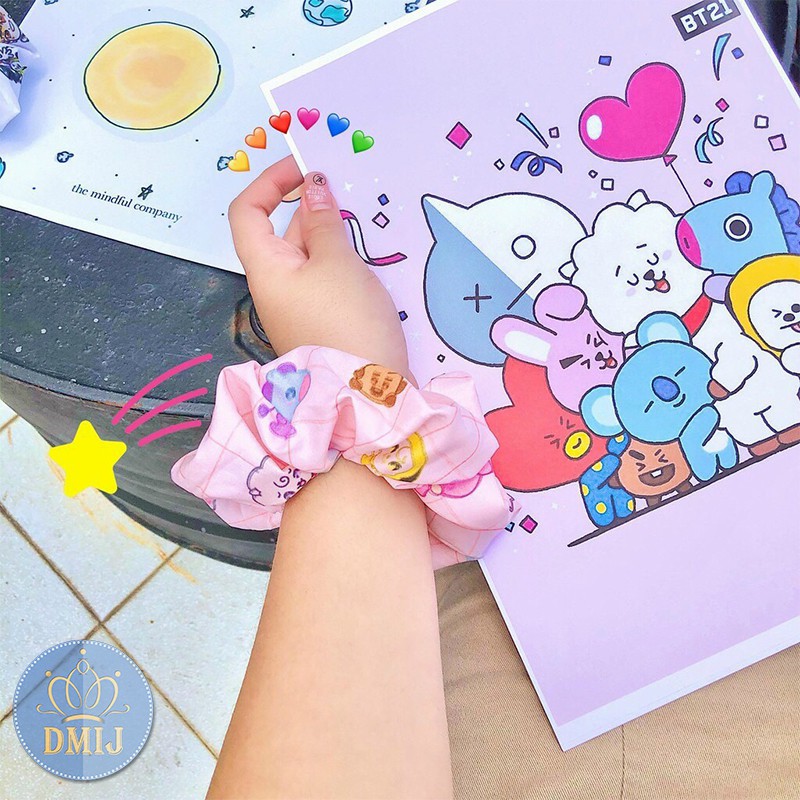 Cột Tóc Vải Scrunchies Họa Tiết BT21, Dây Buộc Tóc Scrunchies Mới