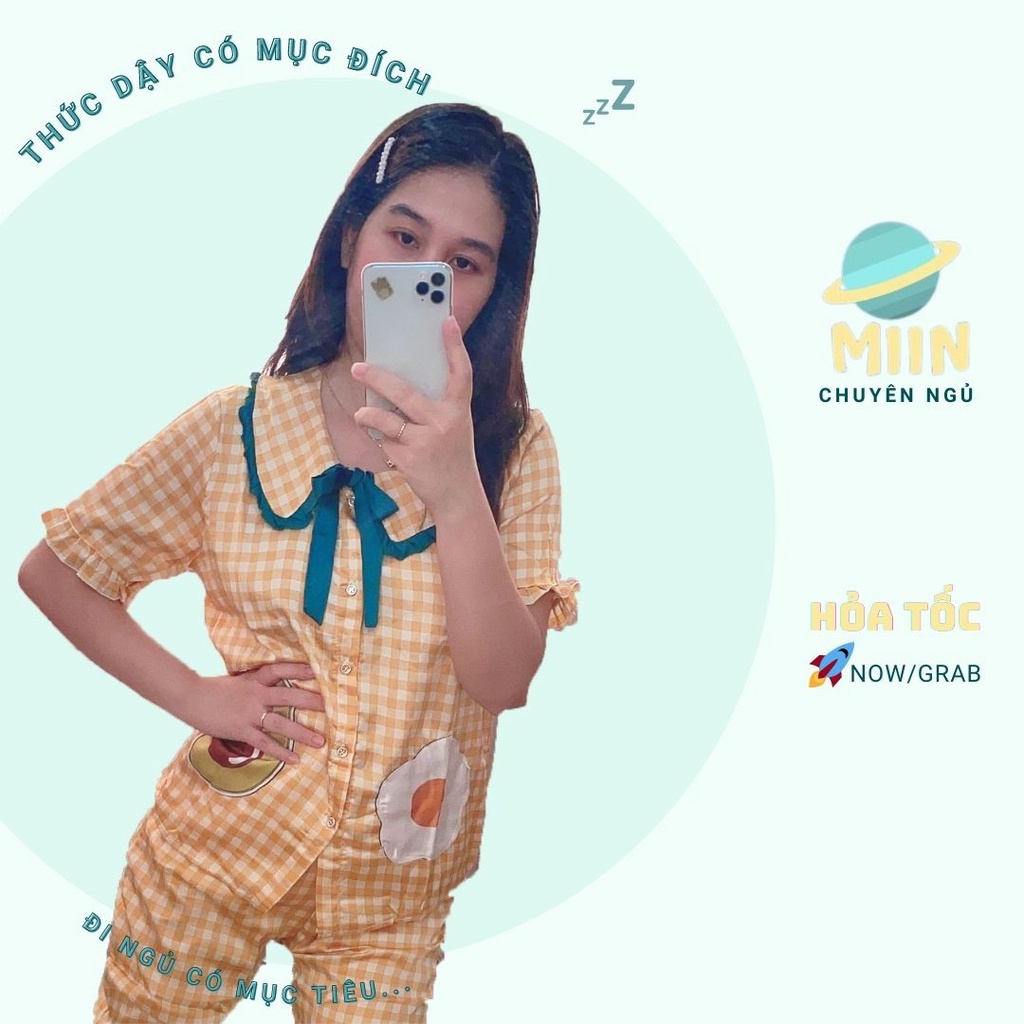 [NGỦ CAO CẤP] BỘ PYJAMA CỘC TAY KẺ HÌNH TRỨNG VÀ BƠ - CHẤT LIỆU LATIN CAO CẤP - PHIÊN BẢN ĐÁNG YÊU