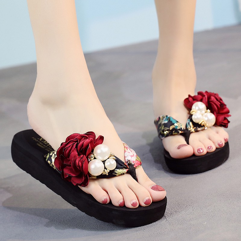 Dép Xỏ Ngón Đế Dày Đính Hoa Thời Trang Hàn Quốc Dành Cho Nữ Size 36-42