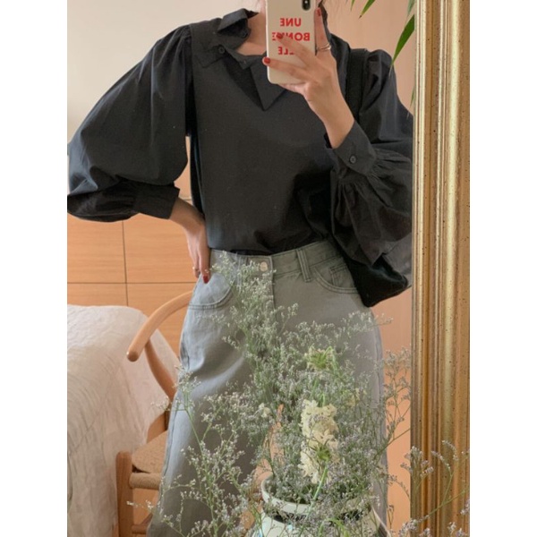 (SẴN) Áo sơ mi cổ lệch phong cách Hàn Quốc