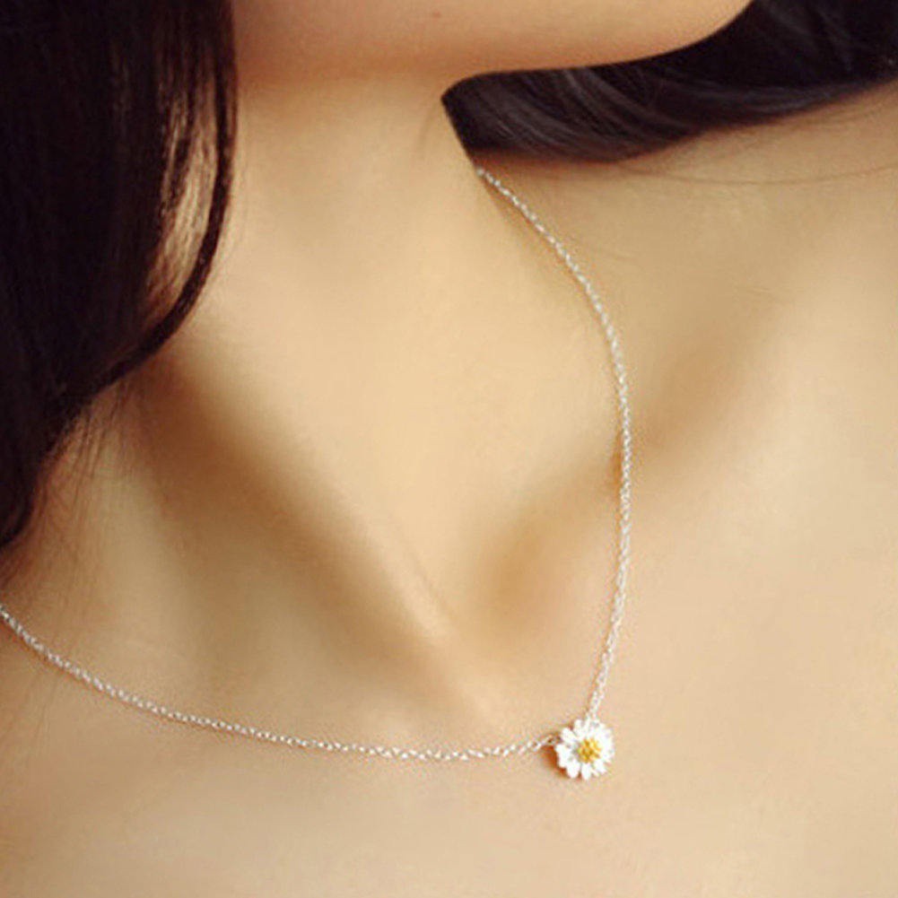Mặt Dây Chuyền Mạ Bạc Hình Hoa Cúc Đính Đá Dễ Thương