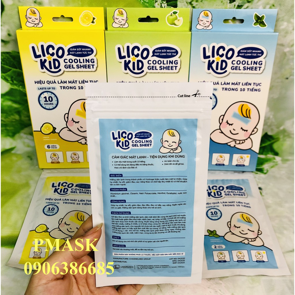 Miếng dán lạnh hạ sốt cho bé Lico kid (6 miếng/ Hộp) - Giảm sốt nhanh, Mát lạnh tức thời, hạ nhiệt