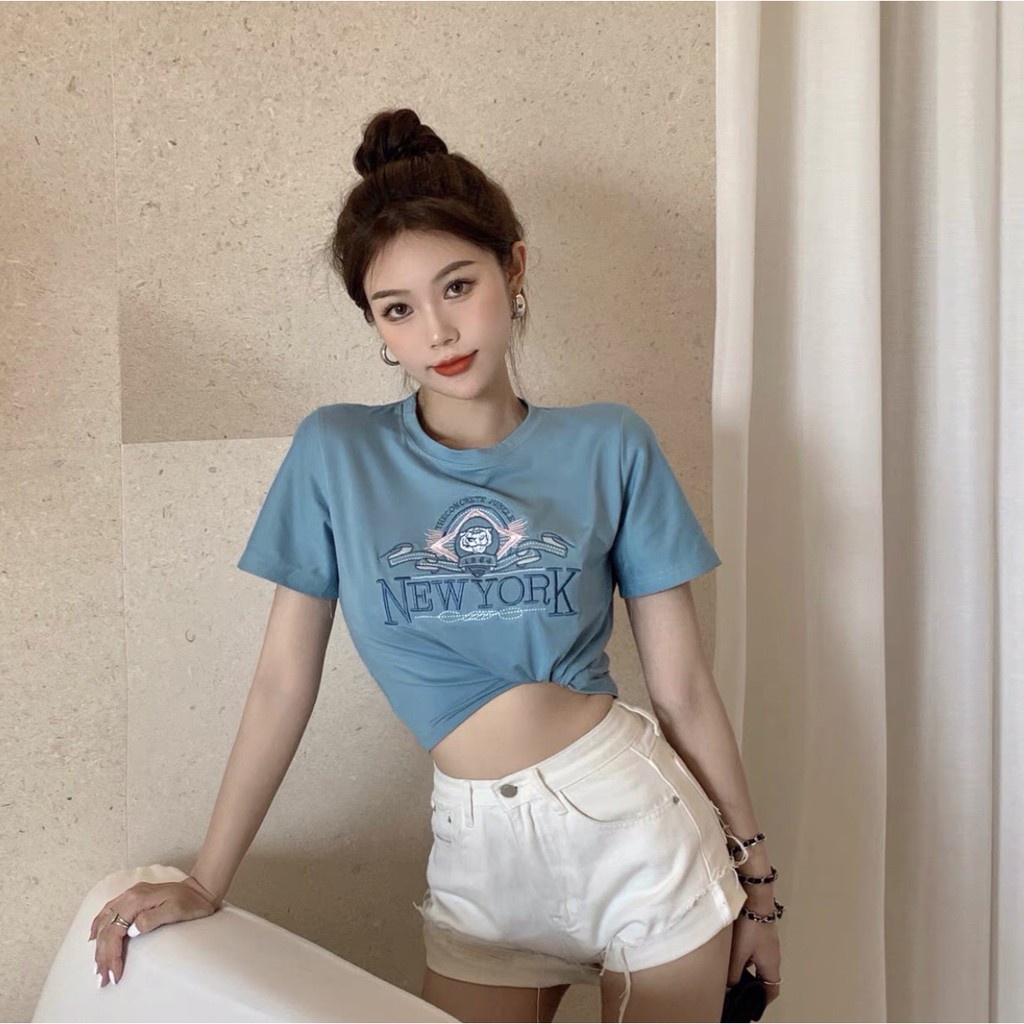 ÁO CROPTOP NEW YORK XANH DƯƠNG HOT HIT - CRT ULZZANG