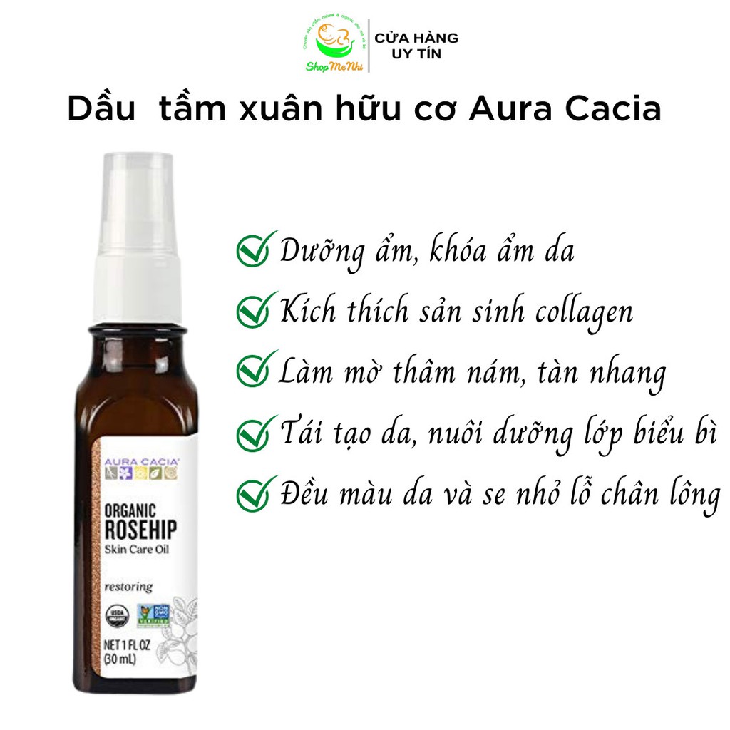 Dầu nụ tầm xuân hữu cơ Aura Cacia Rosehip oil 30ml.