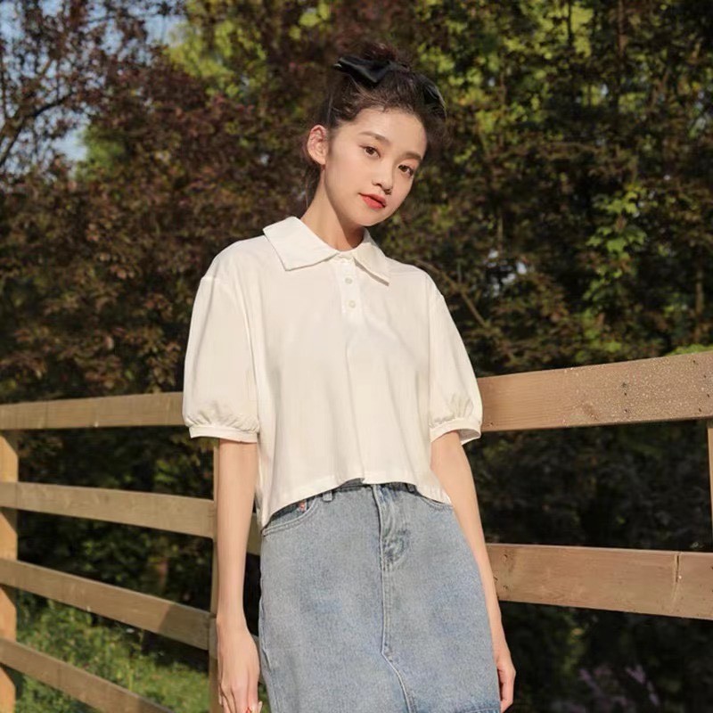 Áo polo nữ croptop, áo thun basic form rộng