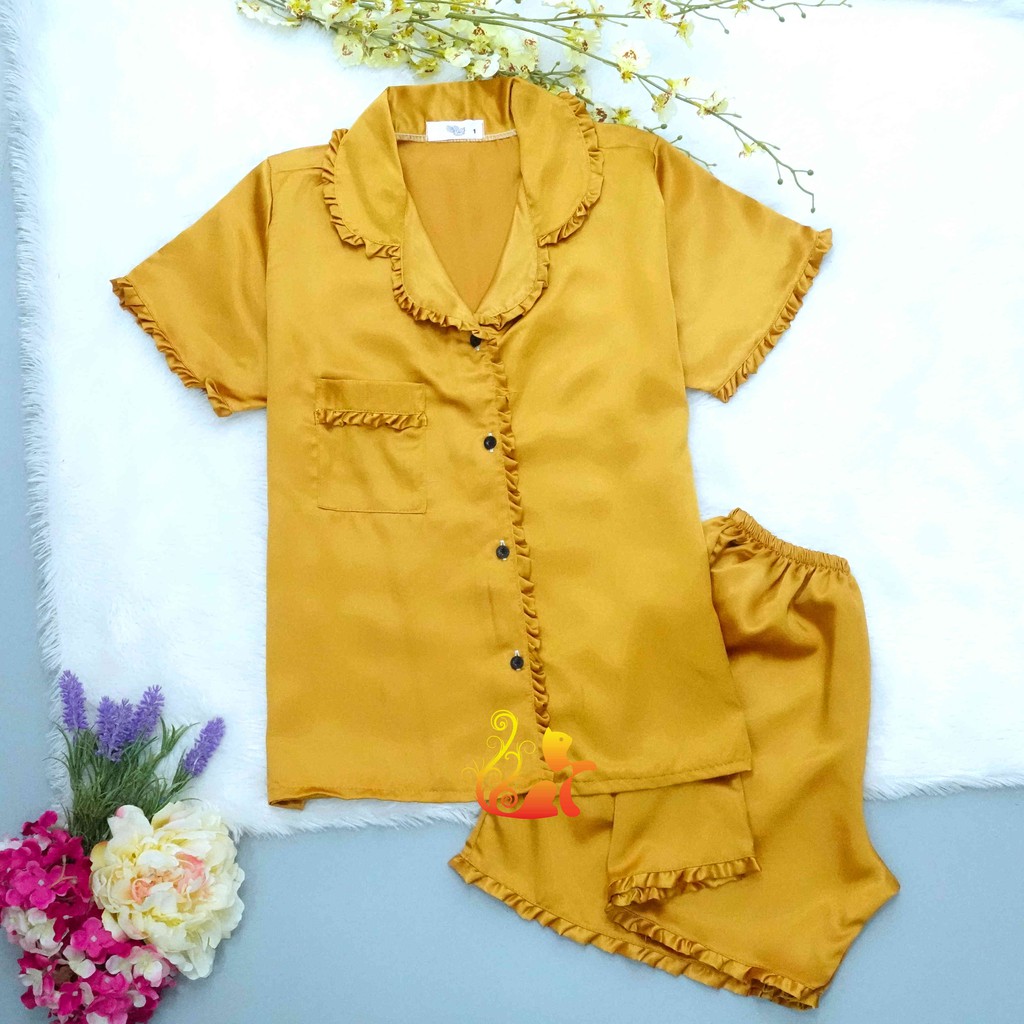 Đồ Mặc Nhà Pijama Phi Lụa '' Viền Bèo '' Cao Cấp - Dưới 60kg.