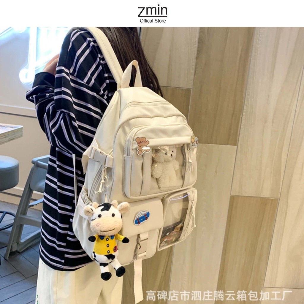 Balo thời trang đi học nữ Zmin, chống thấm nước đựng vừa laptop 14inch, A4-Z139