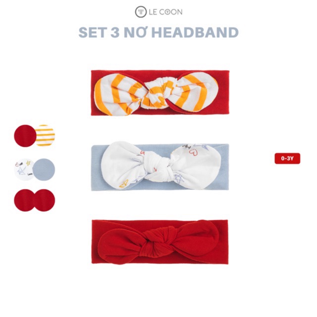 LE COON - Set 3 nơ headband, turban cho bé gái