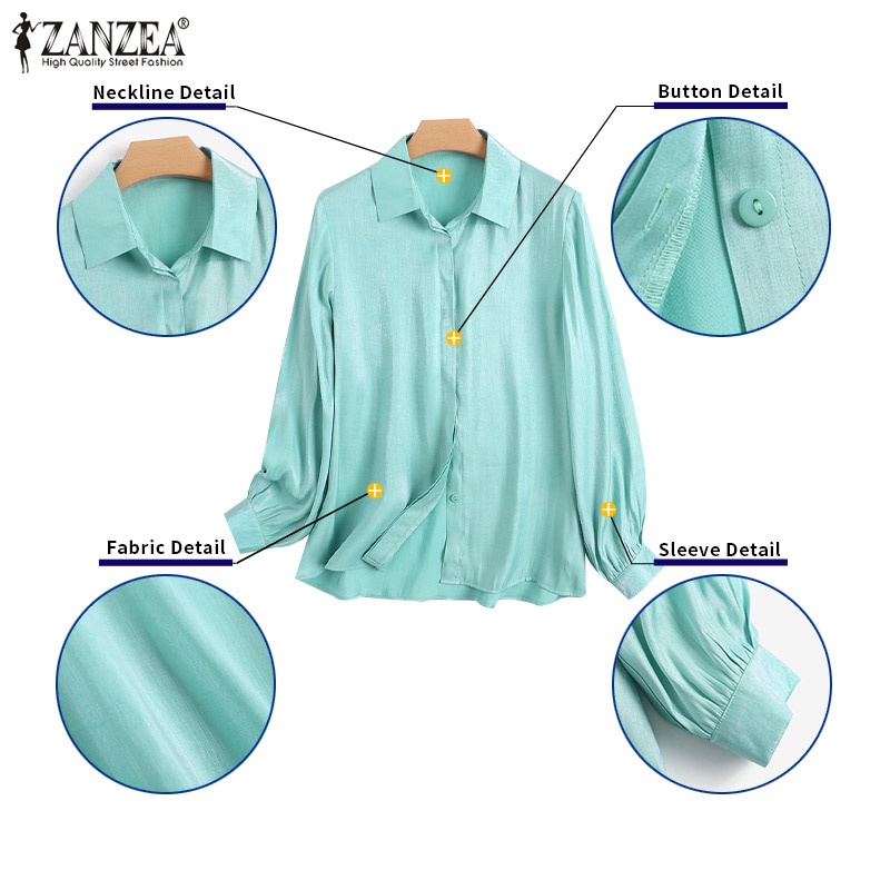 Zanzea Áo Sơ Mi Nữ Tay Dài Phồng Cổ Bẻ Thời Trang Hàn Quốc