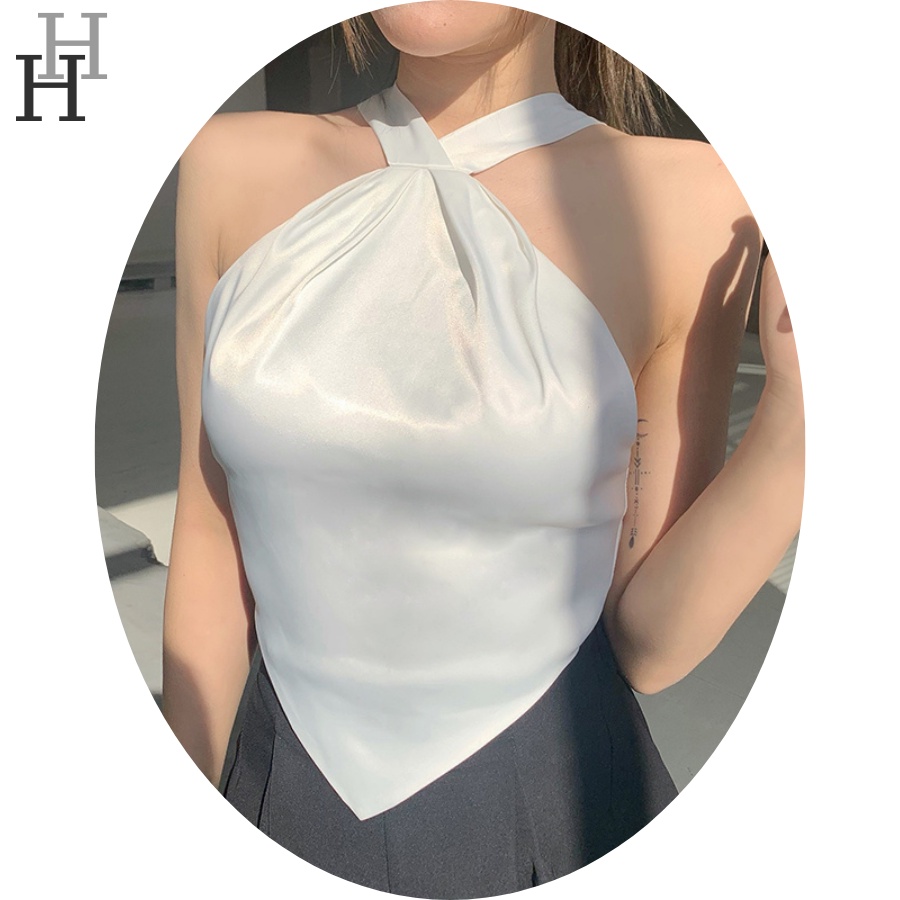 Áo croptop lụa HAC140 Hỉn Hỉn Store