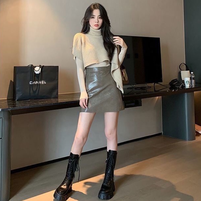 Áo kiểu Perty dệt kim cổ lọ form rộng phong cách Hàn Quốc cho nữ