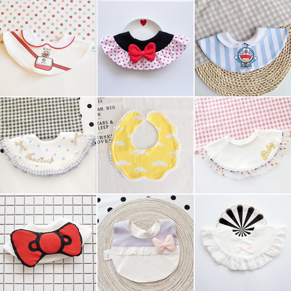 Yếm Ăn Cotton Nguyên Chất Chống Thấm Nước Xoay 360 Độ In Họa Tiết Hoạt Hình Đáng Yêu Cho Bé # 2,000