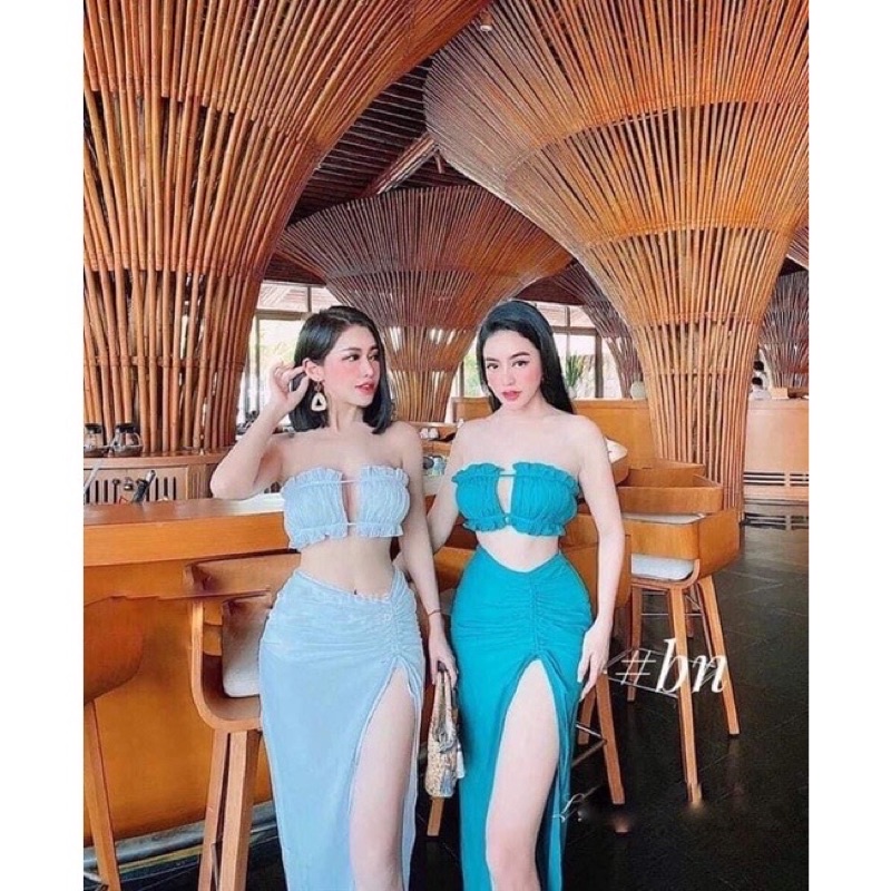 Set 3 món bikini đi biển kiểu áo vuông duyên dáng