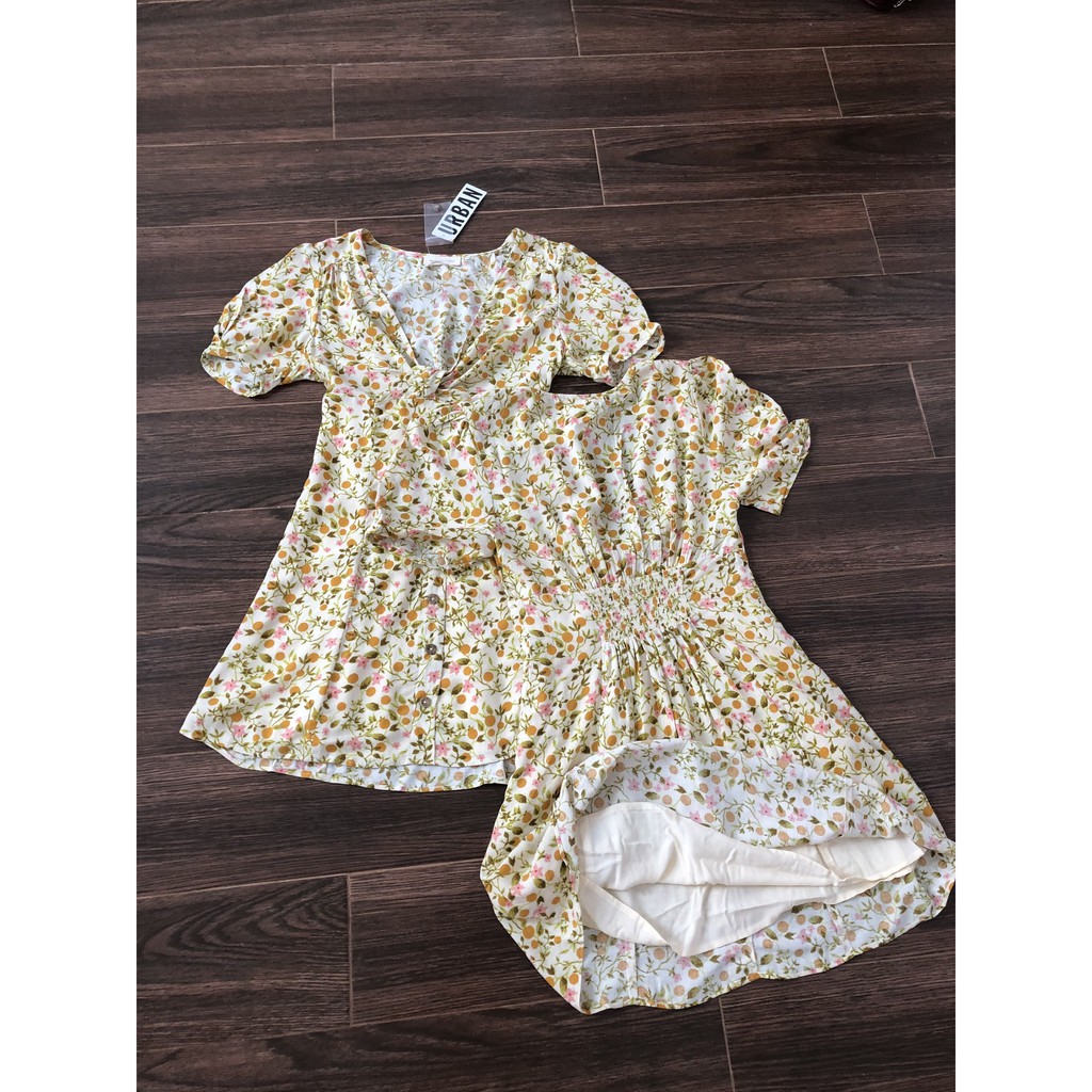 Đầm Urban Xoắn Ngực Bo Lưng Hoa Nhí Vàng - LILAC