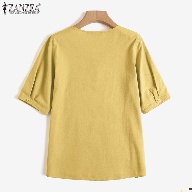 Áo kiểu Zanzea tay ngắn thêu hoa phong cách vintage cho nữ