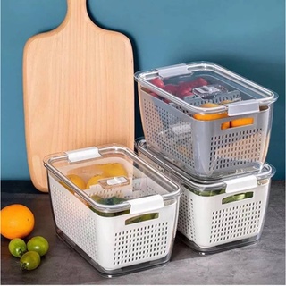 Hộp Đựng Thực Phẩm Tủ Lạnh 2 Lớp Có Lỗ Thoát Nước, Có Khóa Thoát Khí, Dễ Dàng Bảo Quản Rau Củ
