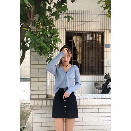 Áo Khoác Len Cardigan Gân 3 Khuy Cổ V Tay Dài Hàng Quảng Châu | Smide Clothing