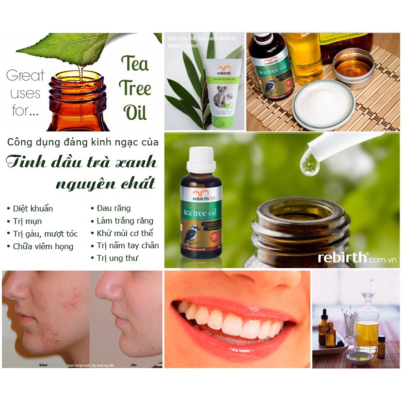 TINH DẦU KHÁNG KHUẨN, GIẢM MỤN TRÀM TRÀ REBIRTH LIFE PLATIUM TEA TREE OIL 50ML CHÍNH HÃNG RL13 - 6086