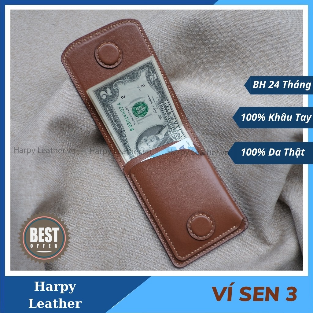 Ví Sen - Ví sen 3 Khắc Tên + SĐT Miễn Phí - Handmade 100% - Nhỏ Gọn - Tinh Tế - Da Bò Nappa Cao Cấp