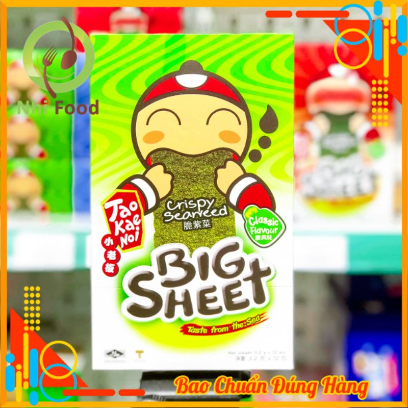 Rong Biển Miếng Ăn Liền TaoKeaNoi Big Sheet, Hộp 12 Gói, Gồm 3 Vị