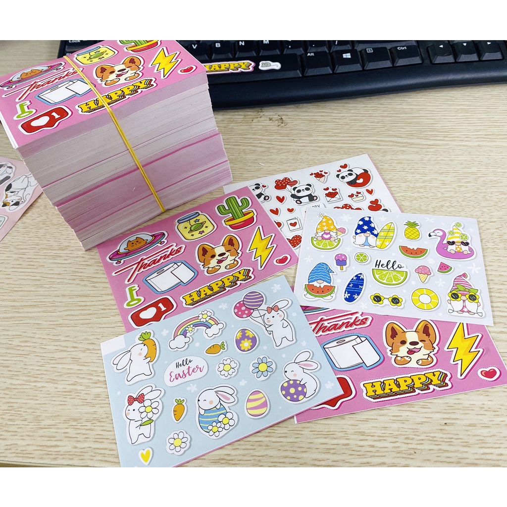 Set Sticker nhiều hình họa tiết chống nước, dán trang trí điện thoại, mũ bảo hiểm, vali, xe ga