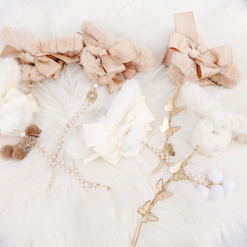 1 Kẹp Tóc Đuôi Ngựa Dài Đính Nơ Bằng Lông Giả Ngọt Ngào Thanh Lịch Cho Nữ