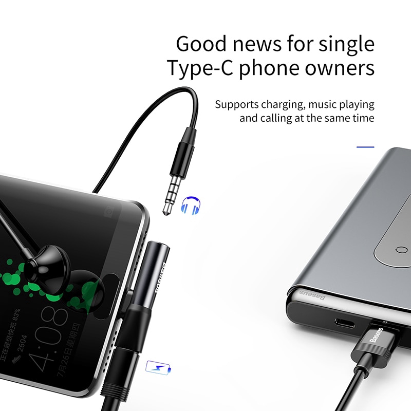 Đầu chia cổng USB Type-C và giắc cắm âm thanh 3.5mm Baseus hỗ trợ sạc cho Huawei P30