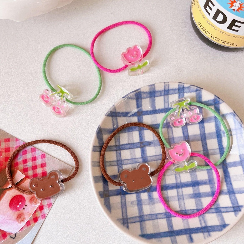 TWINKLE Dây Buộc Tóc Cao Su Co Giãn Hình Hoa Tulip Hoạt Hình Phong Cách Hàn Quốc