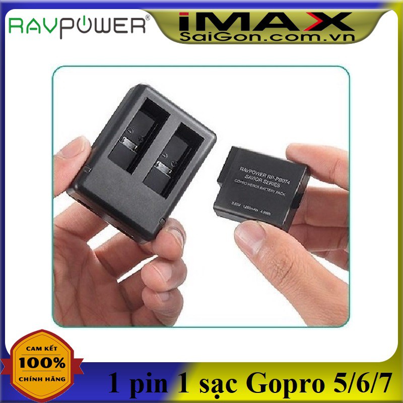 [Mã 55ELSALE1 giảm 7% đơn 300K] 1 PIN 1 SẠC ĐÔI RAVPOWER PR-PB074 thay thế CHO GOPRO 5,6,HERO