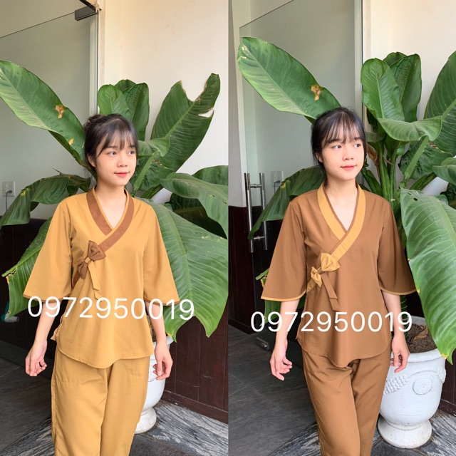 Áo lam đi chùa _ xéo nơ bên hông