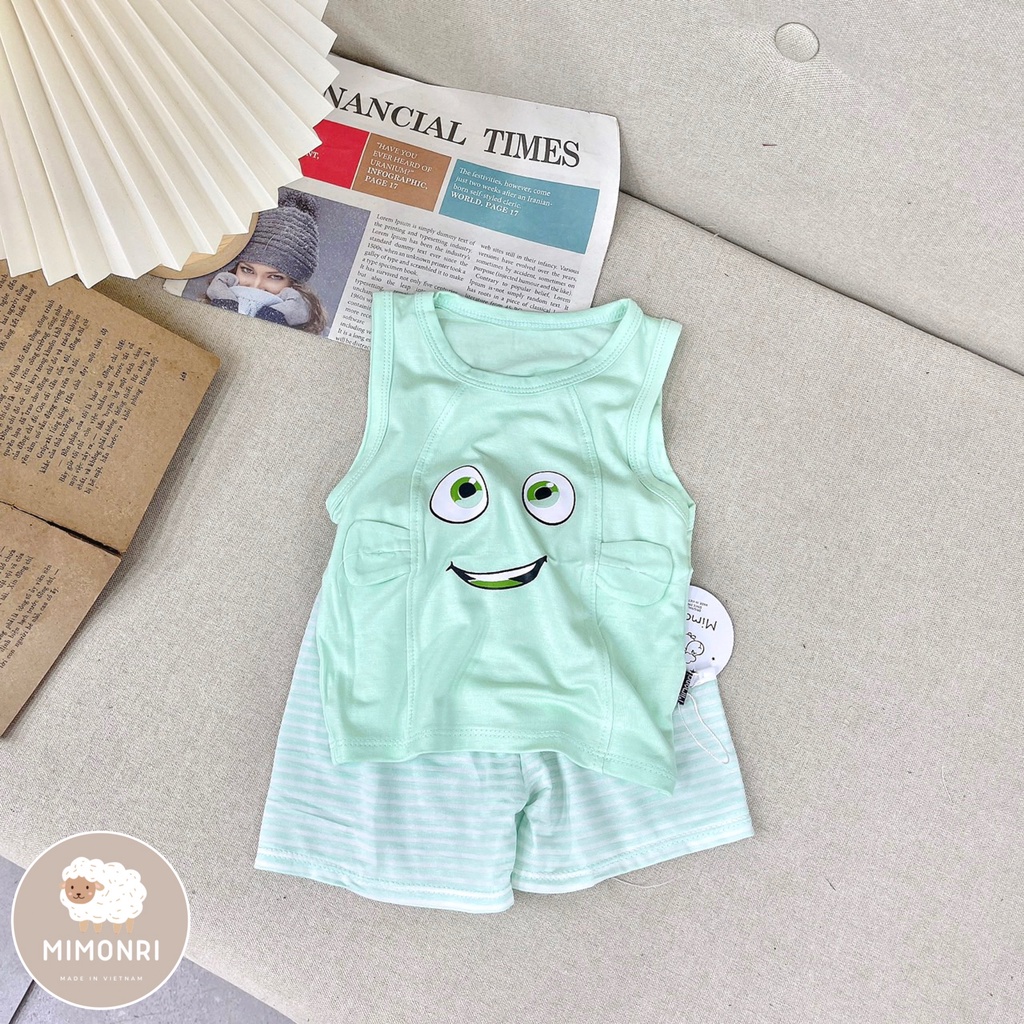 [SALE] Bộ Cộc Tay Cho Bé Trai, Bé Gái KIMCHIBABY Vải Thun Lạnh Hoạ Tiết Con Mắt Tai Thú, Đồ Bộ Cho Bé Mặc Nhà KW2208