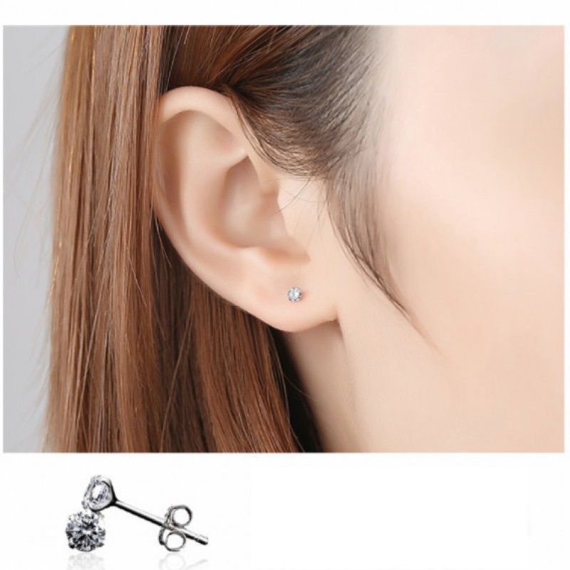 Bông tai bạc nụ đá Evasilver  chất liệu bạc ta đính đá nhỏ đơn giản cá tính