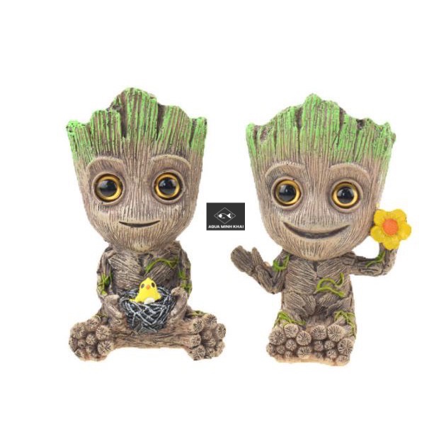 Tượng người cây GROOT AVENGER cầm hoa, ôm tổ chim - cắm sủi oxy cho bể cá, trồng cây