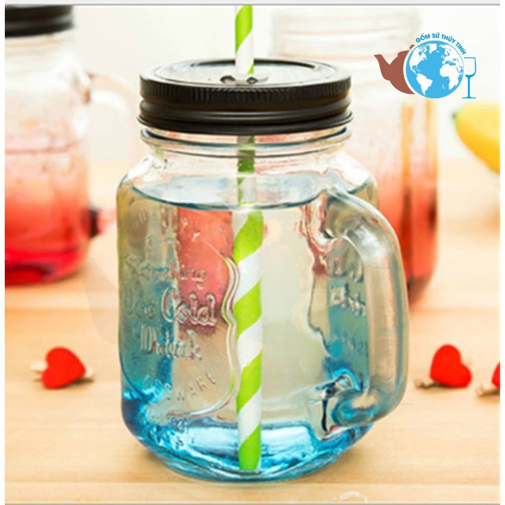 COMBO 4 Ly quai thủy tinh vuông màu cute chữ nổi 450ml