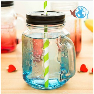 Bộ 10 ly quai thủy tinh trà sữa in màu cute chữ nổi 450ml