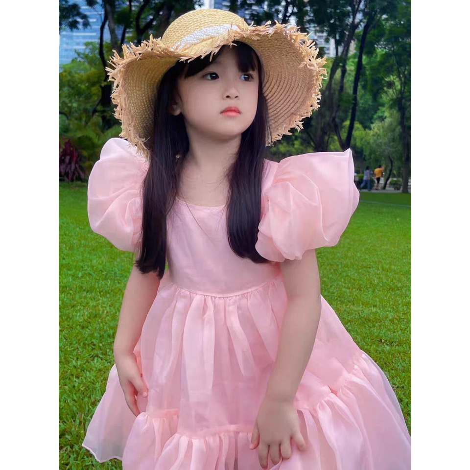 Đầm váy công chúa cho bé gái, váy hồng voan, dáng suông xòe, hàng váy thiết kế cao cấp dành cho bé gái