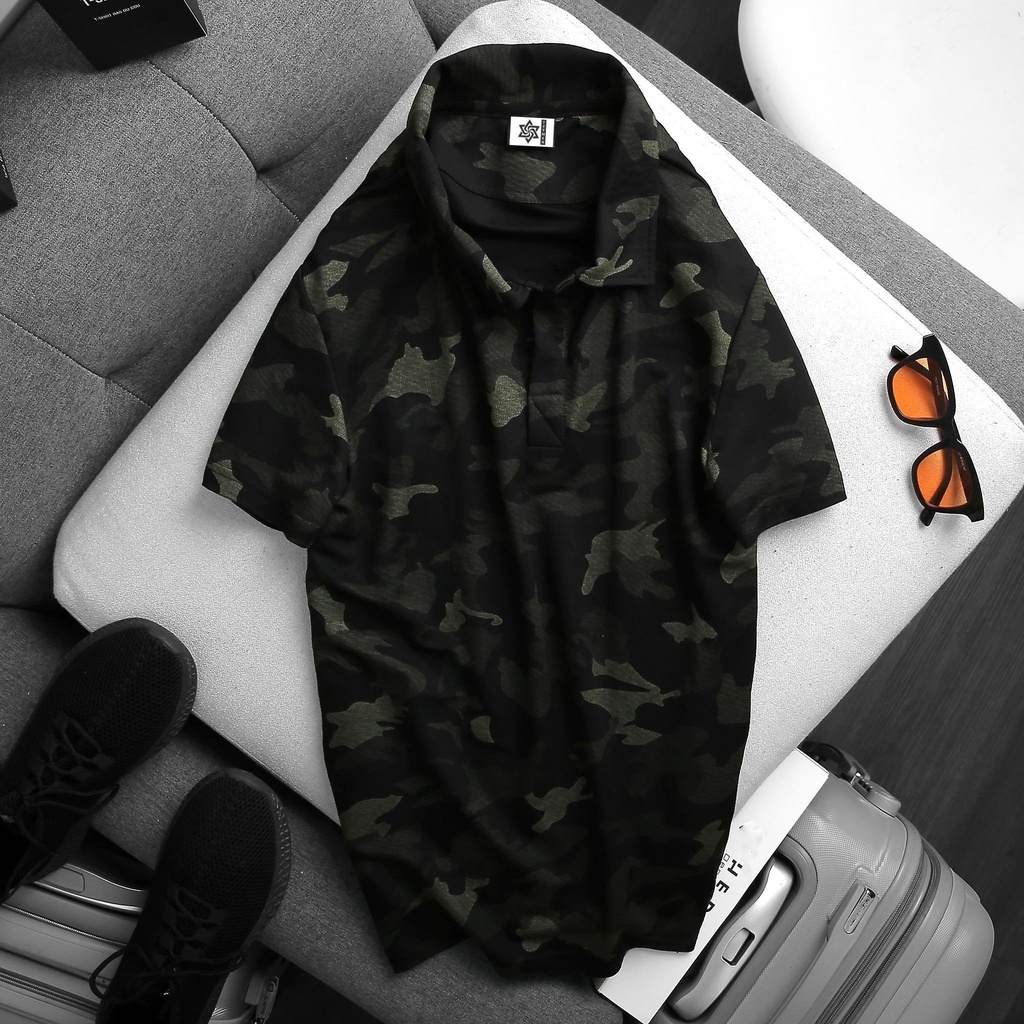 Bộ Quần Áo Thun Camo Cổ Bẻ Cotton Siêu Co Giãn Thoáng Mát B6