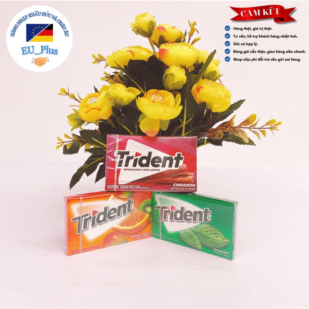 Kẹo cao su Trident mỹ các vị - Mẫu mới đủ vị (14 viên - Sugarfree)