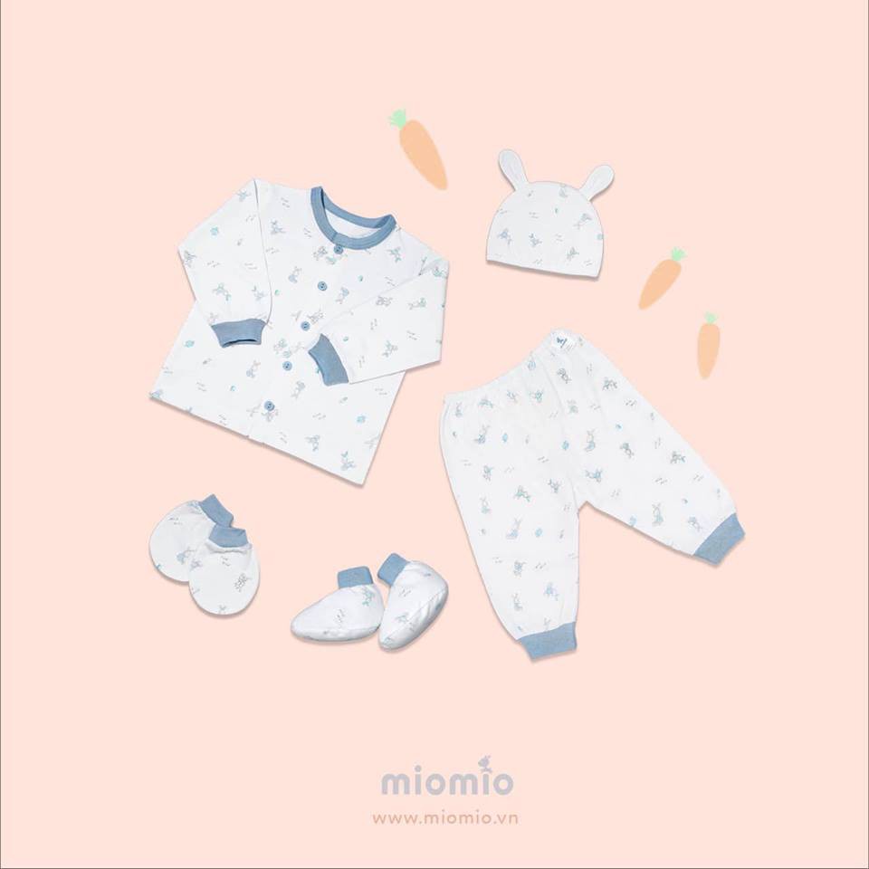 Combo Bộ Quần Áo Sơ Sinh Kèm Mũ Bao Chân Bao Tay Miomio - Cotton mỏng