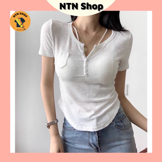 Áo Vạt bầu Nút Thật có túi tay ngắn (ch).