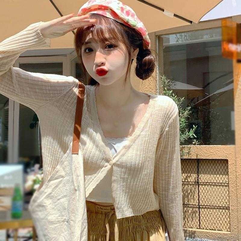 Ultra Áo Khoác Cardigan Dệt Kim Siêu Mỏng Màu Trơn Thời Trang Mùa Hè Cho Nữ