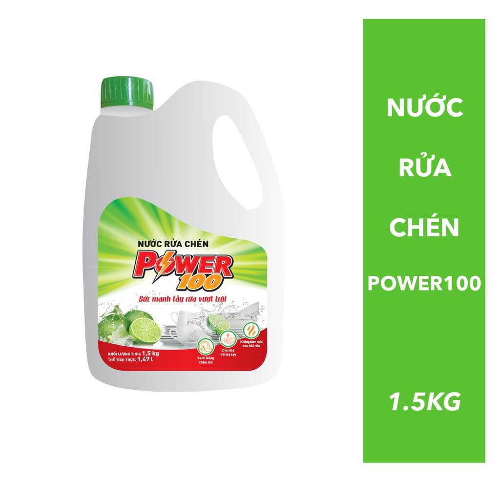 Nước rửa chén POWER100 1.5kg [Toàn quốc] ( chiết xuất Chanh )