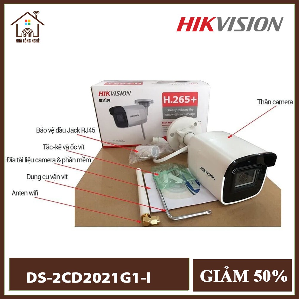 [PHÂN PHỐI CHÍNH HÃNG] Camera IP/Wifi HikVision DS-2CD2021G1-I 2MP - Quan Sát Hồng Ngoại,Chống Nước,Bụi Bẩn ỊP67