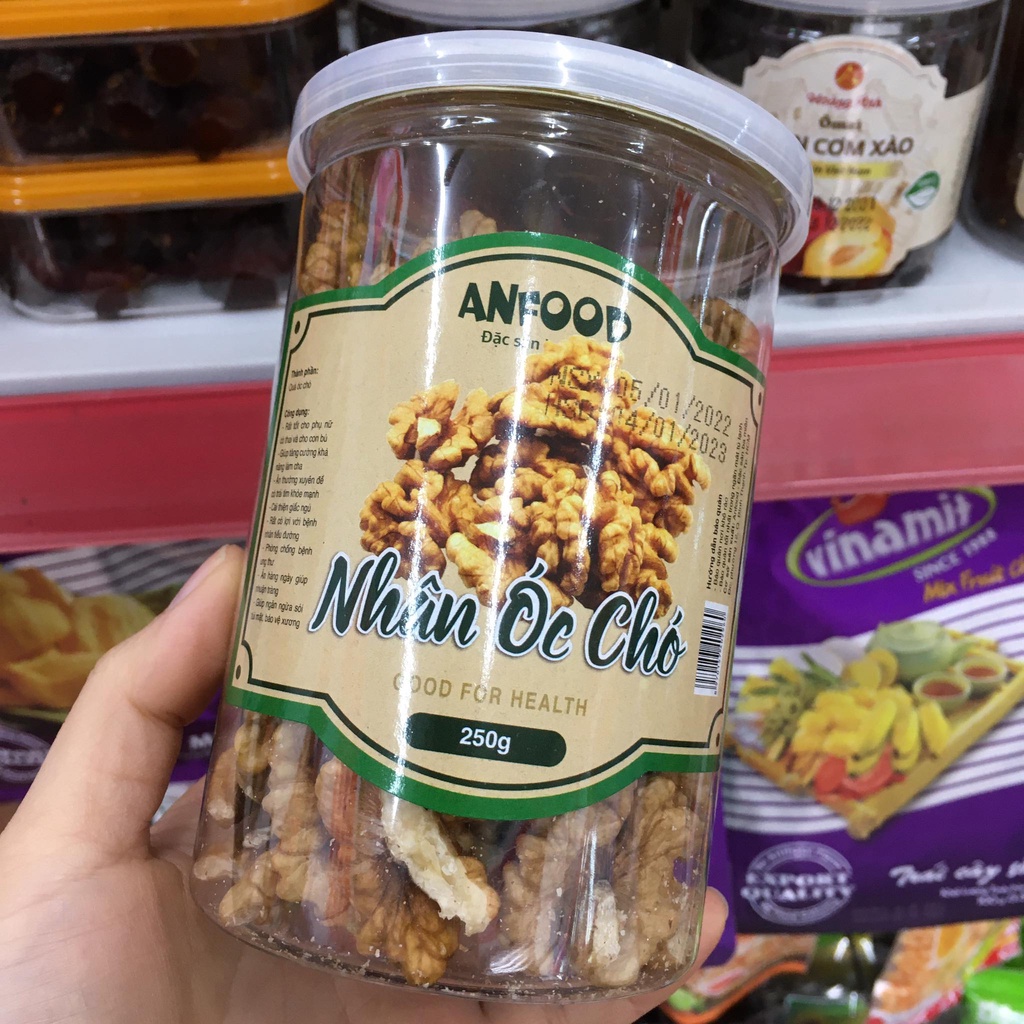 Hạt hạnh nhân, mắc ca, óc chó  Anfood hộp 500g,250g