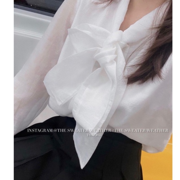XẢ KHO Áo sơ mi nữ sơ mi thắt nơ áo tơ hai lớp cực xinh cho nữ