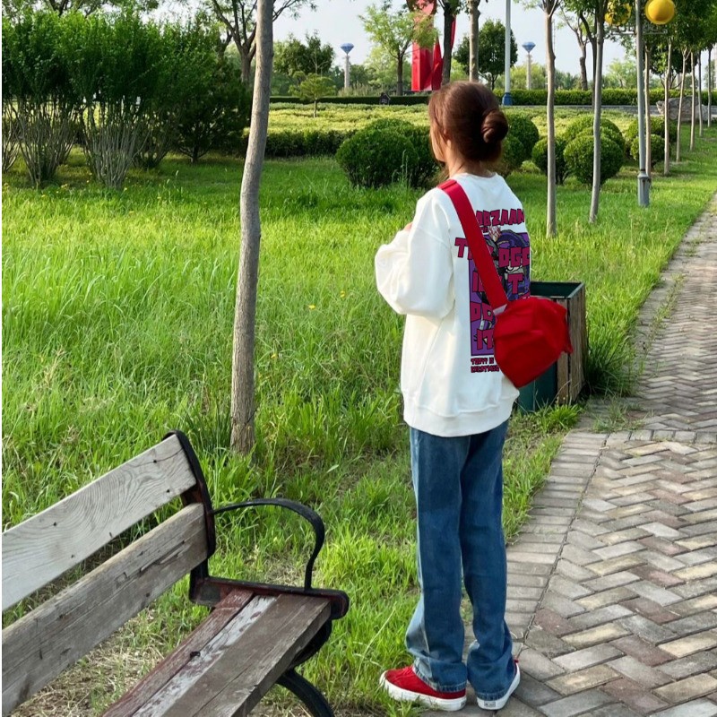 Áo sweater SELVZE cổ tròn phong cách đường phố Mỹ thời trang dành cho nữ